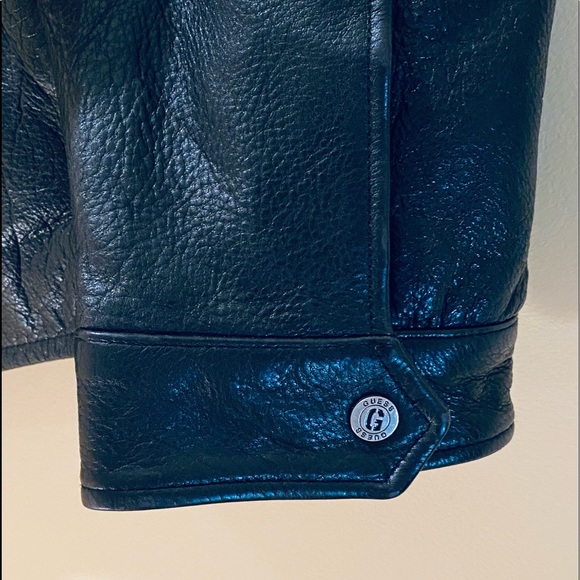 🌟3xHP🌟2010 Guess Black Pebbled Leather Zipper Jacket L - Picture 10 of 16